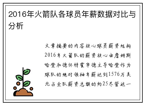 2016年火箭队各球员年薪数据对比与分析